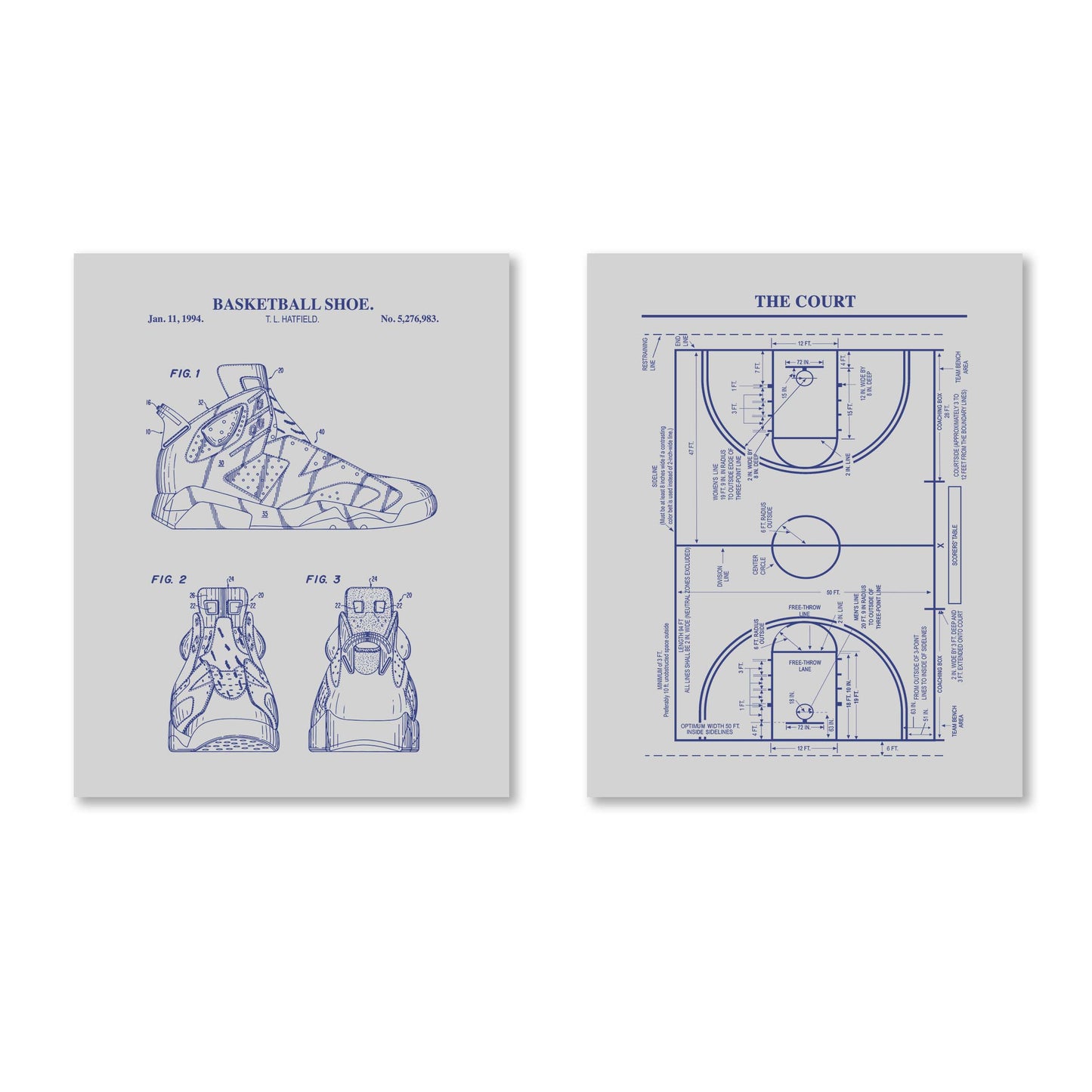 Basketball Patent Wall Art - Set of 2 Physical Prints