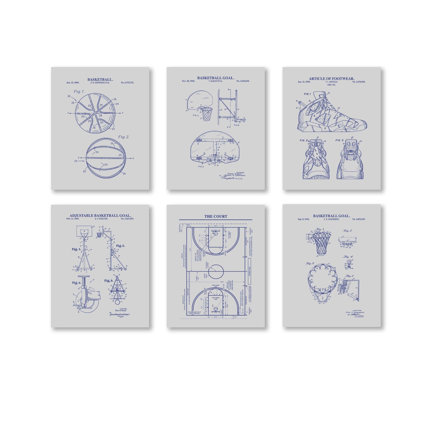 Basketball Patent Print Wall Art - Set of 6 Physical Prints