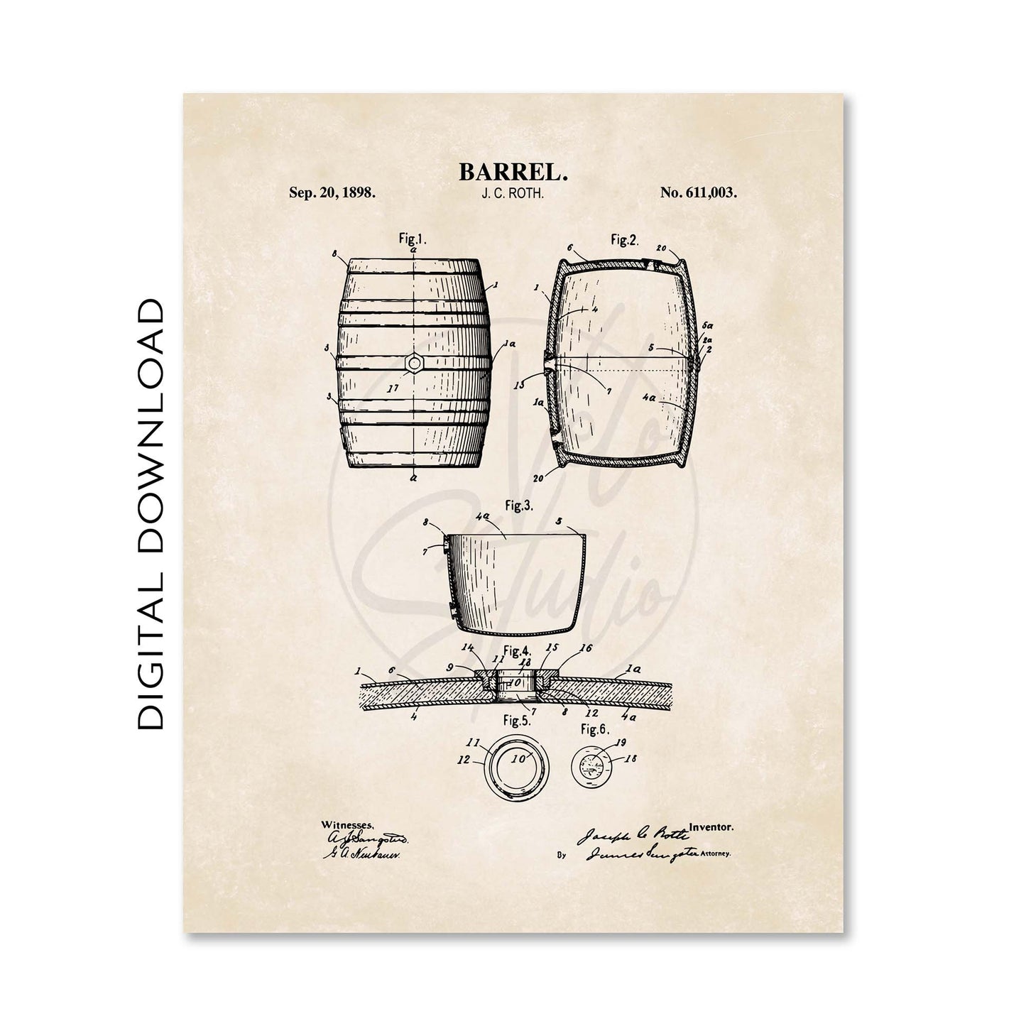 Whiskey Making Patent Print Wall Art - Set of 6 - PRINTABLE DIGITAL DOWNLOAD
