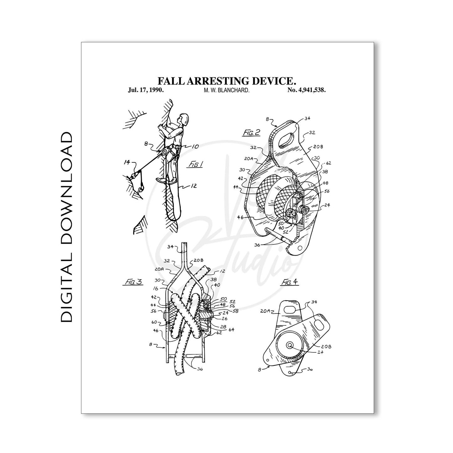 Rock Climbing Patent Print Wall Art - Set of 6 - PRINTABLE DIGITAL DOWNLOAD