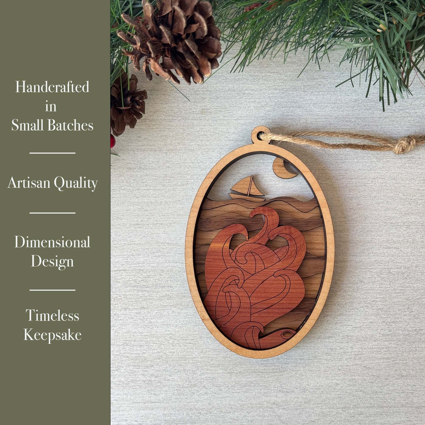 Wood Octopus Ornament | Handcrafted Coastal Christmas Décor