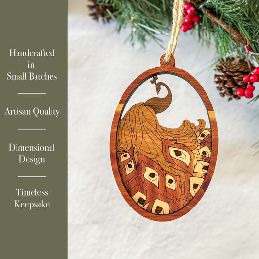 Peacock wood ornament