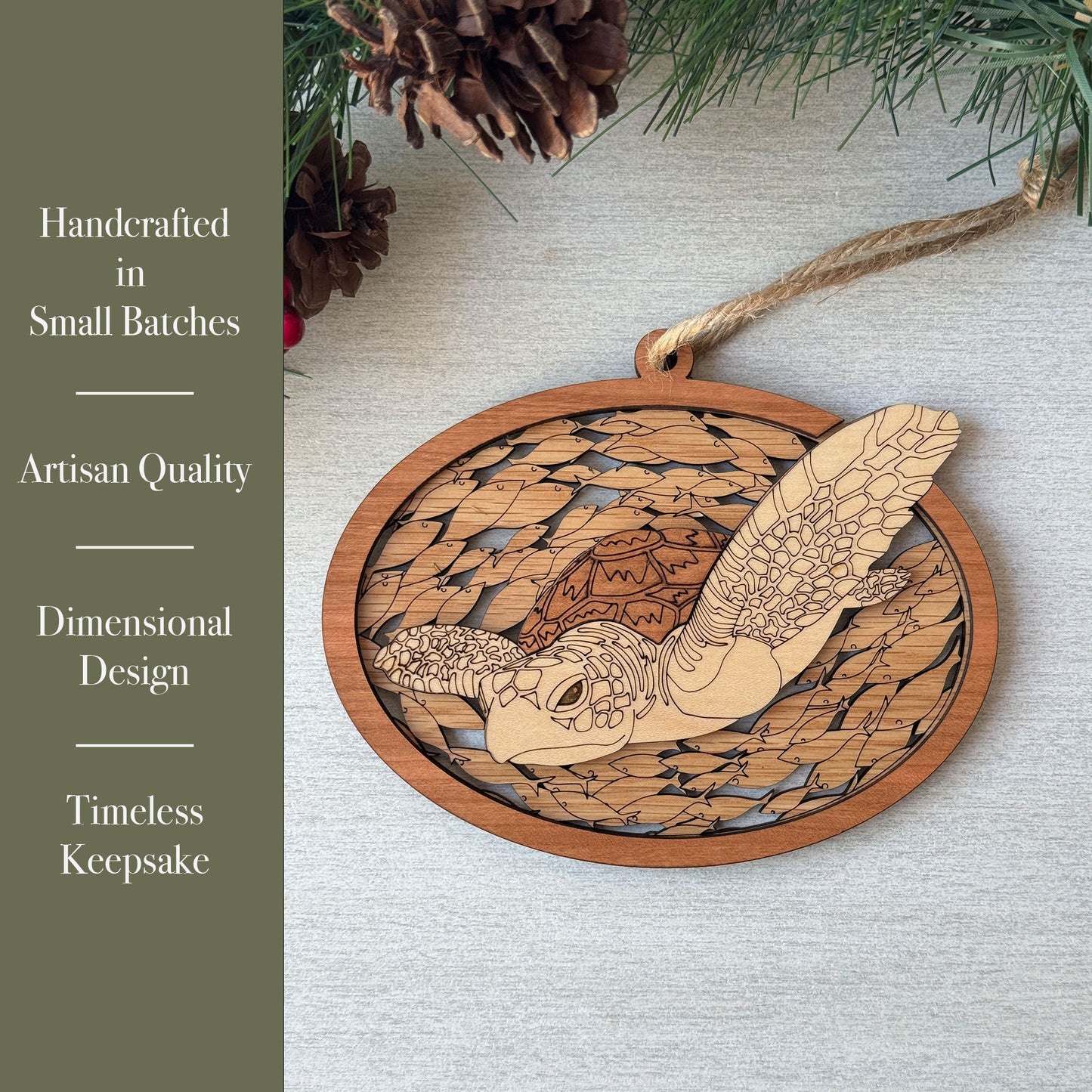 Wood Sea Turtle Ornament | Handcrafted Coastal Christmas Décor
