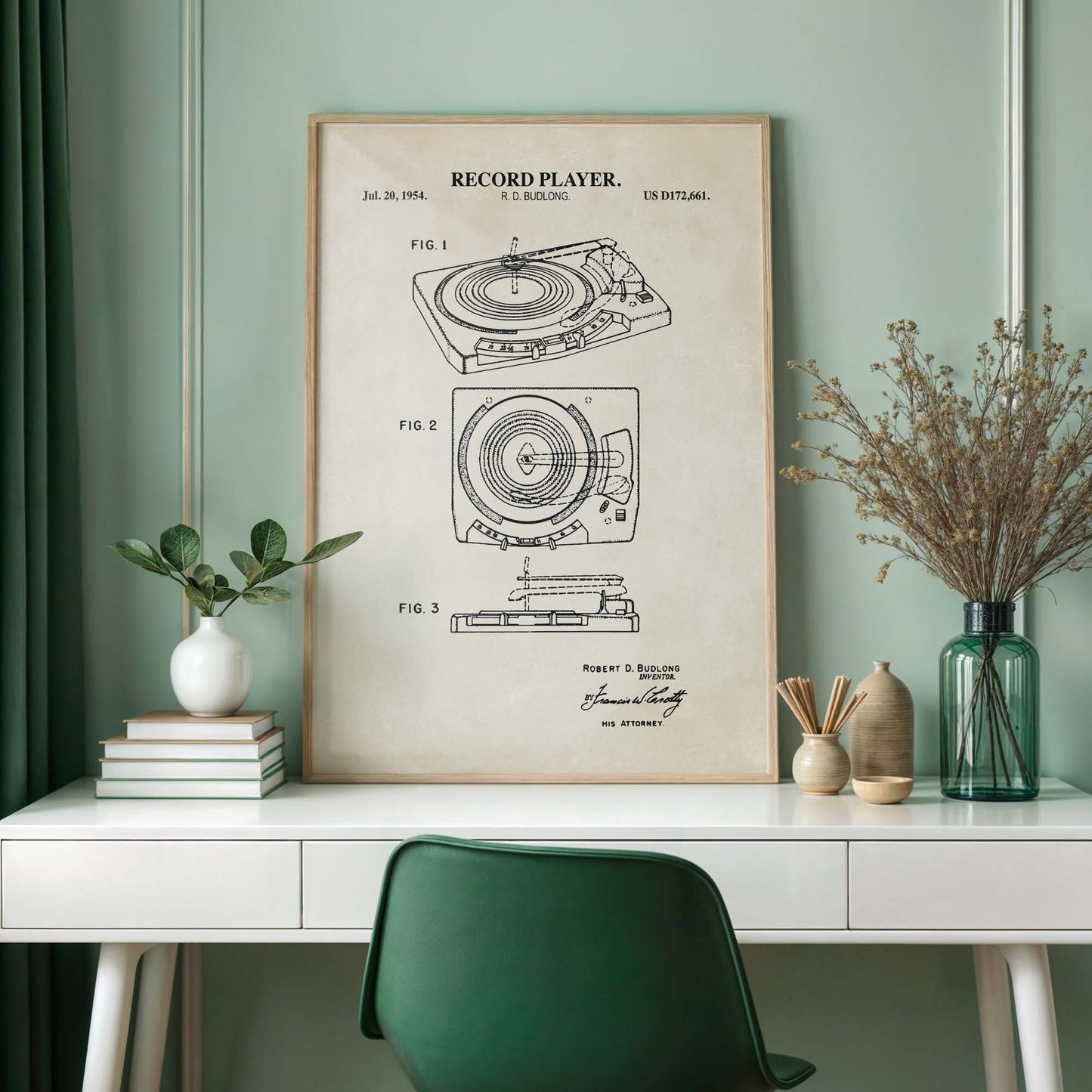 Vinyl Record Player Patent Wall Art - PRINTABLE DIGITAL DOWNLOAD
