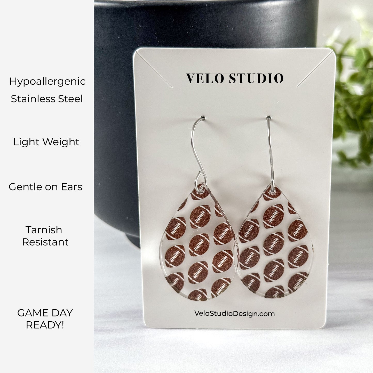 Football Teardrop Earrings - Dangle Game Day Earrings