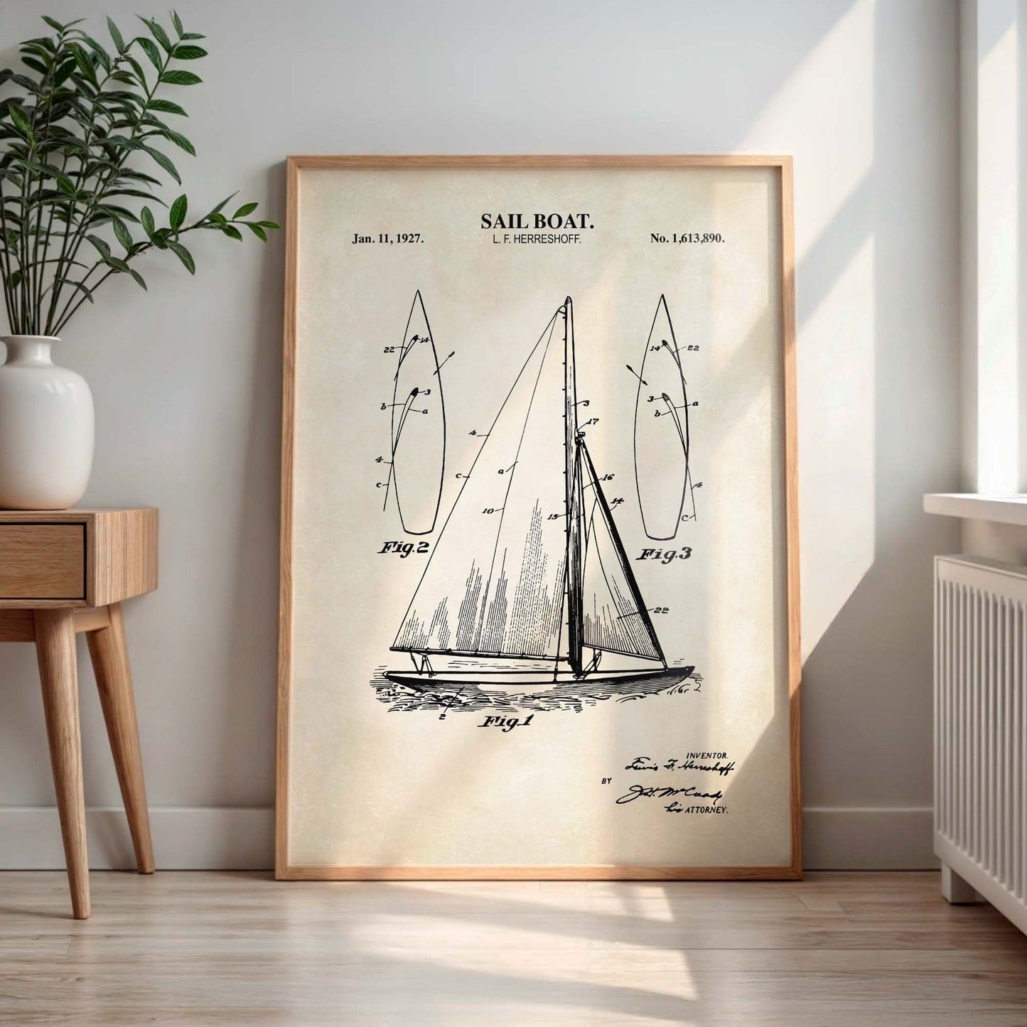 Sailboat Patent Wall Art - Nautical Coastal Print - PRINTABLE DIGITAL DOWNLOAD