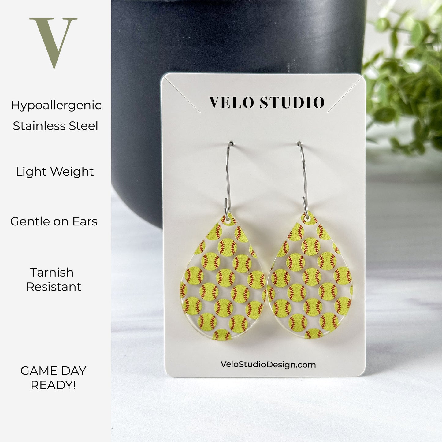 Softball Teardrop Earrings - Dangle Game Day Earrings