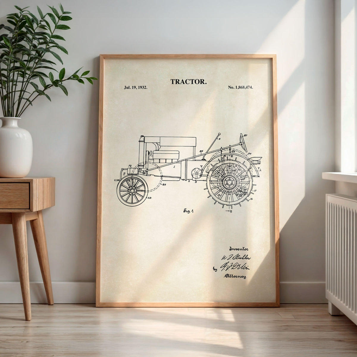 Tractor Wall Art - 1932 Tractor Patent Art - Ready to Frame Print