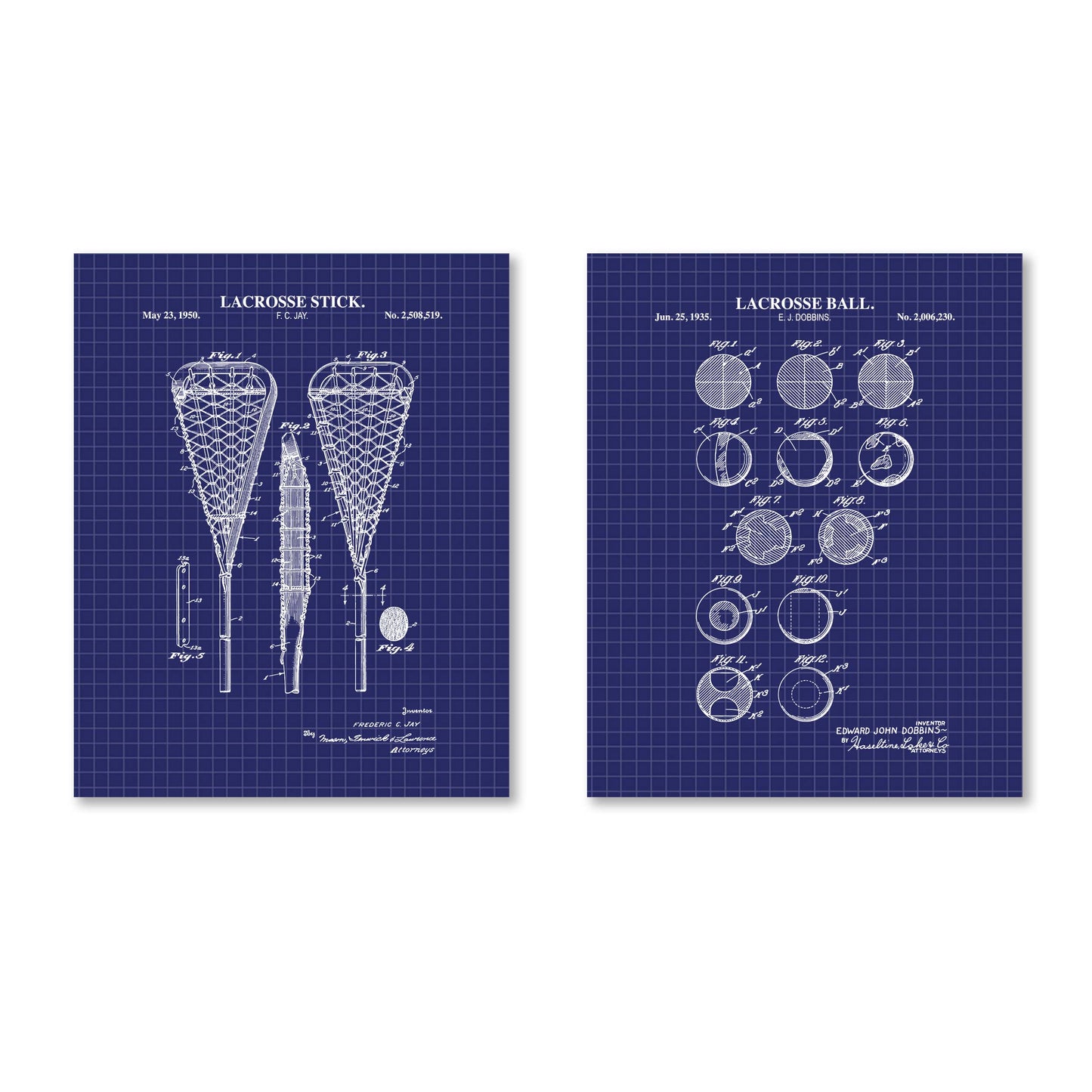 Lacrosse Patent Wall Art Set - Set of 2 Physical Prints