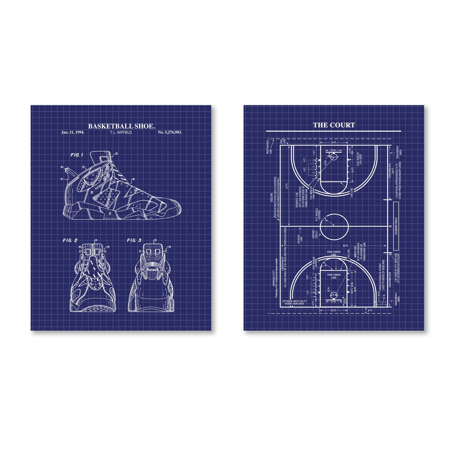 Basketball Patent Wall Art - Set of 2 Physical Prints