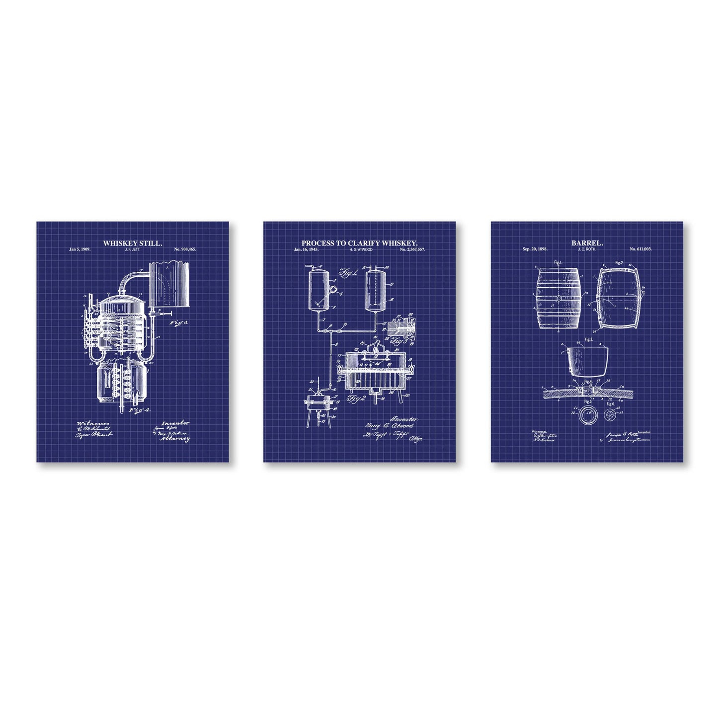 Whiskey Bourbon Patent Wall Art - Set of 3 Physical Prints