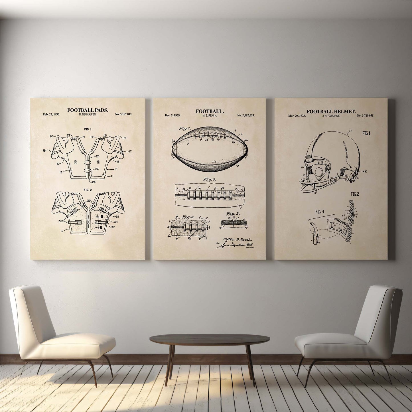 Football Patent Wall Art - Set of 3 - Printable Digital Download