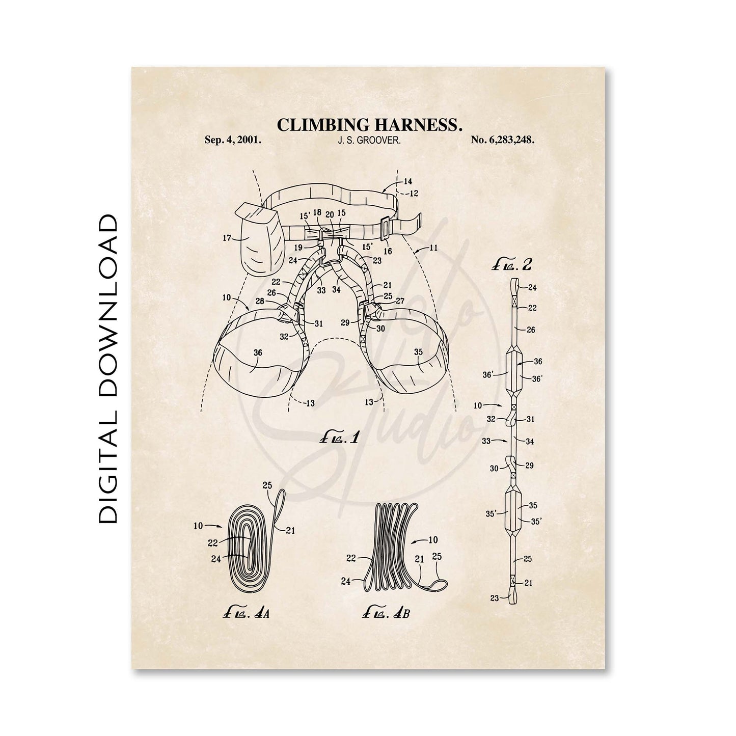 Rock Climbing Patent Print Wall Art - Set of 6 - PRINTABLE DIGITAL DOWNLOAD