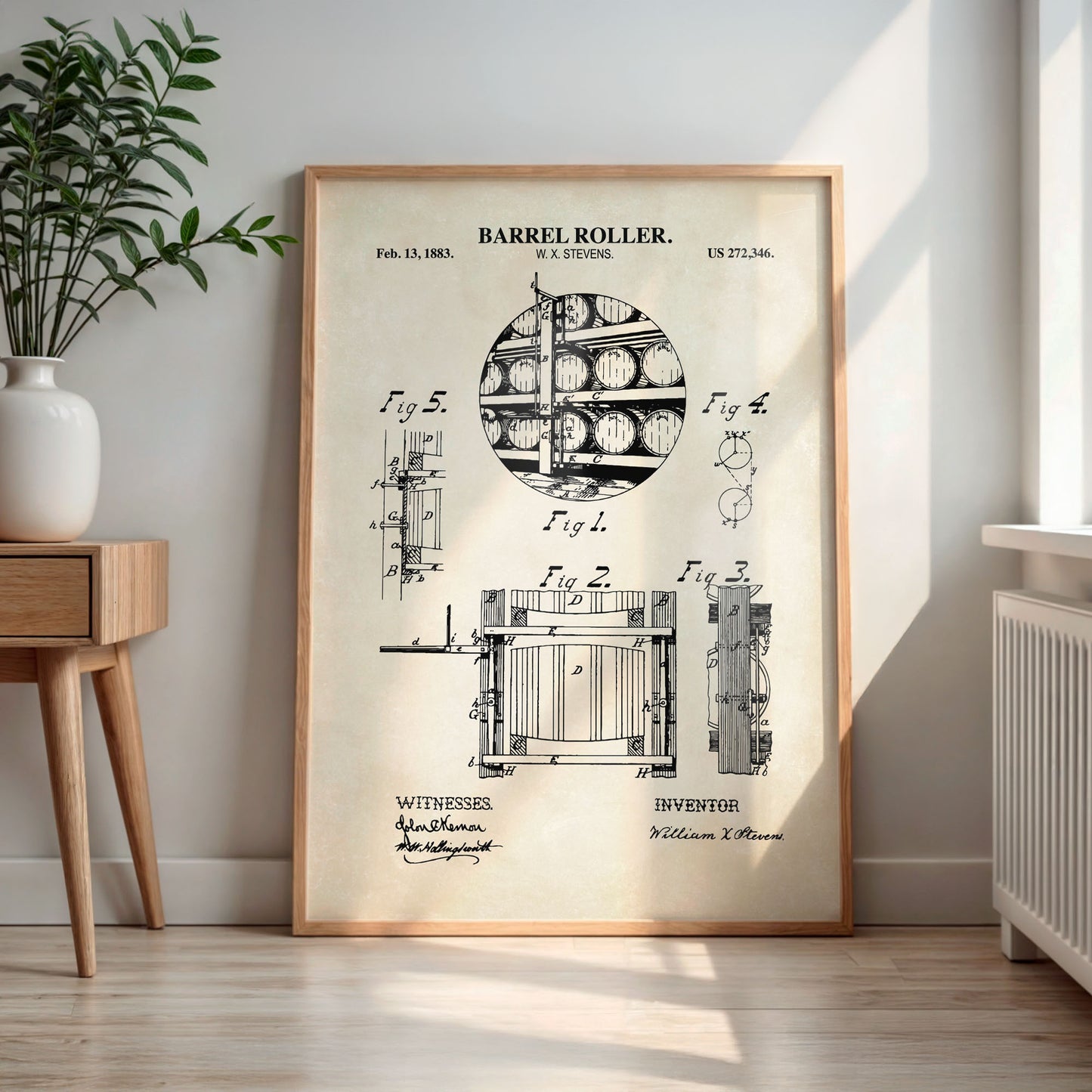 Whiskey Barrel Roller Vintage Patent Wall Art - PRINTABLE DIGITAL DOWNLOAD