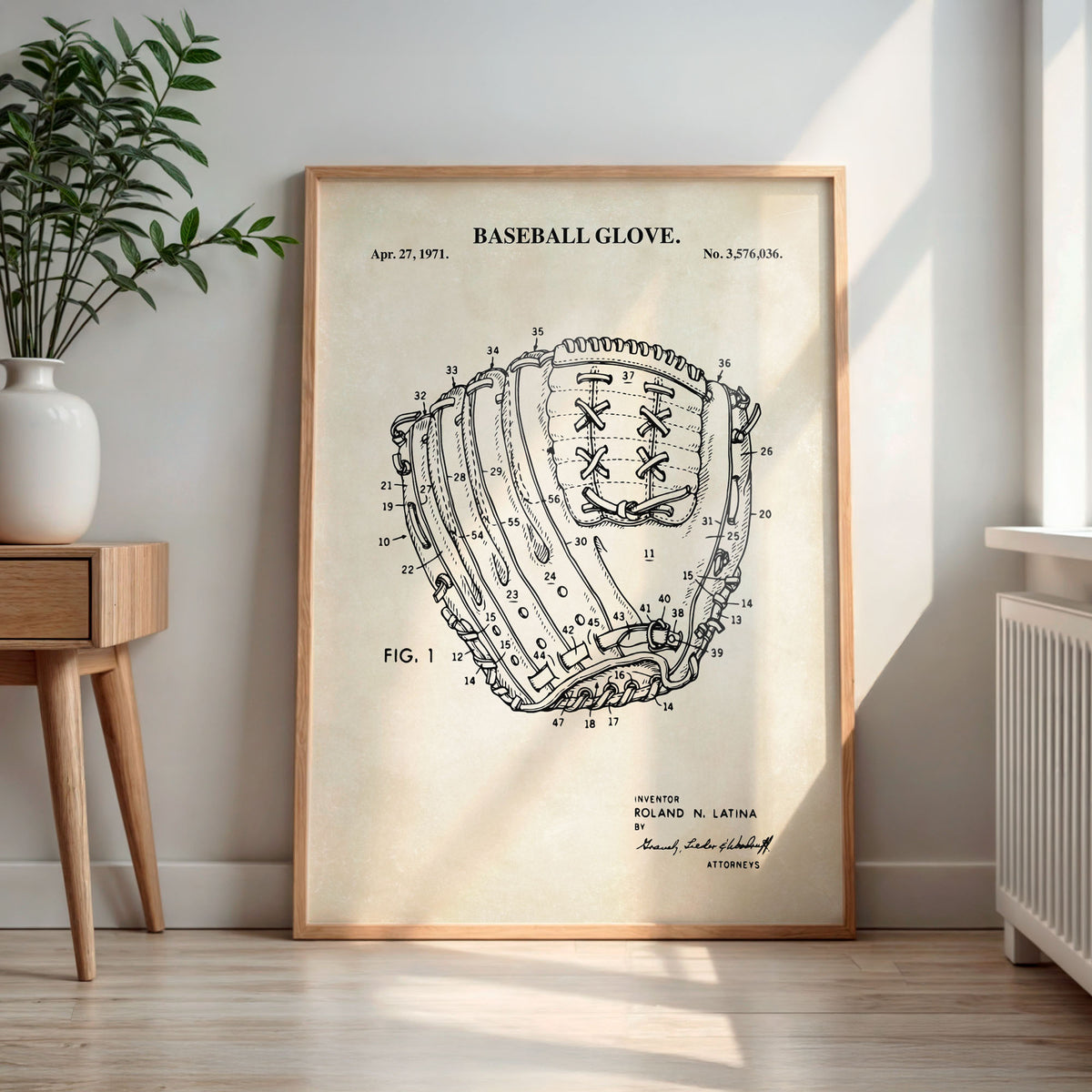 Baseball Glove Patent Wall Art - PRINTABLE DIGITAL DOWNLOAD