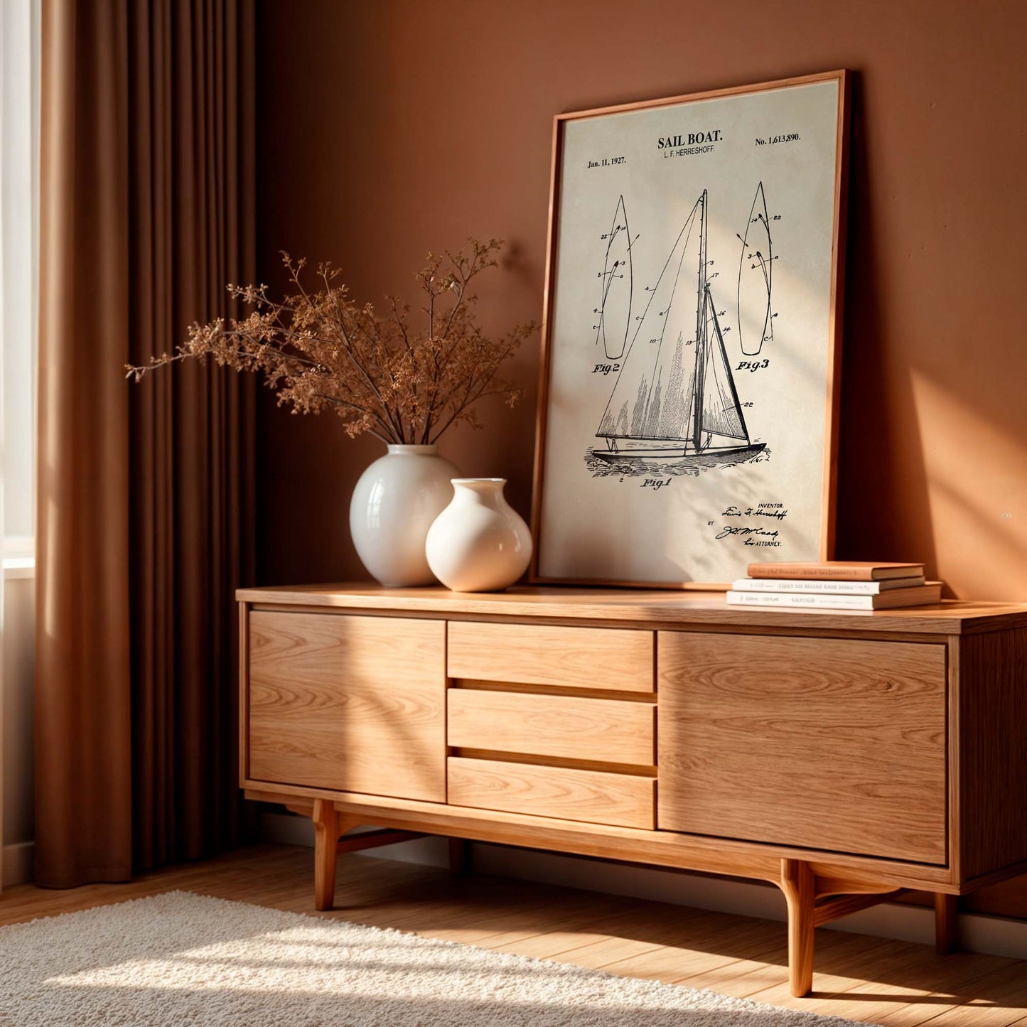 Sailboat Patent Wall Art - Nautical Coastal Print - PRINTABLE DIGITAL DOWNLOAD