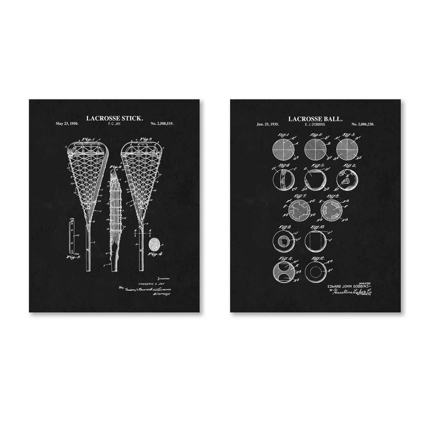 Lacrosse Patent Wall Art Set - Set of 2 Physical Prints
