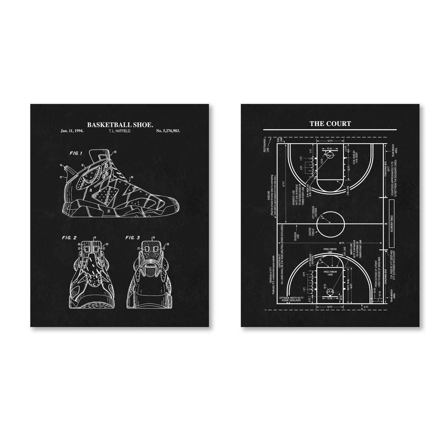 Basketball Patent Wall Art - Set of 2 Physical Prints