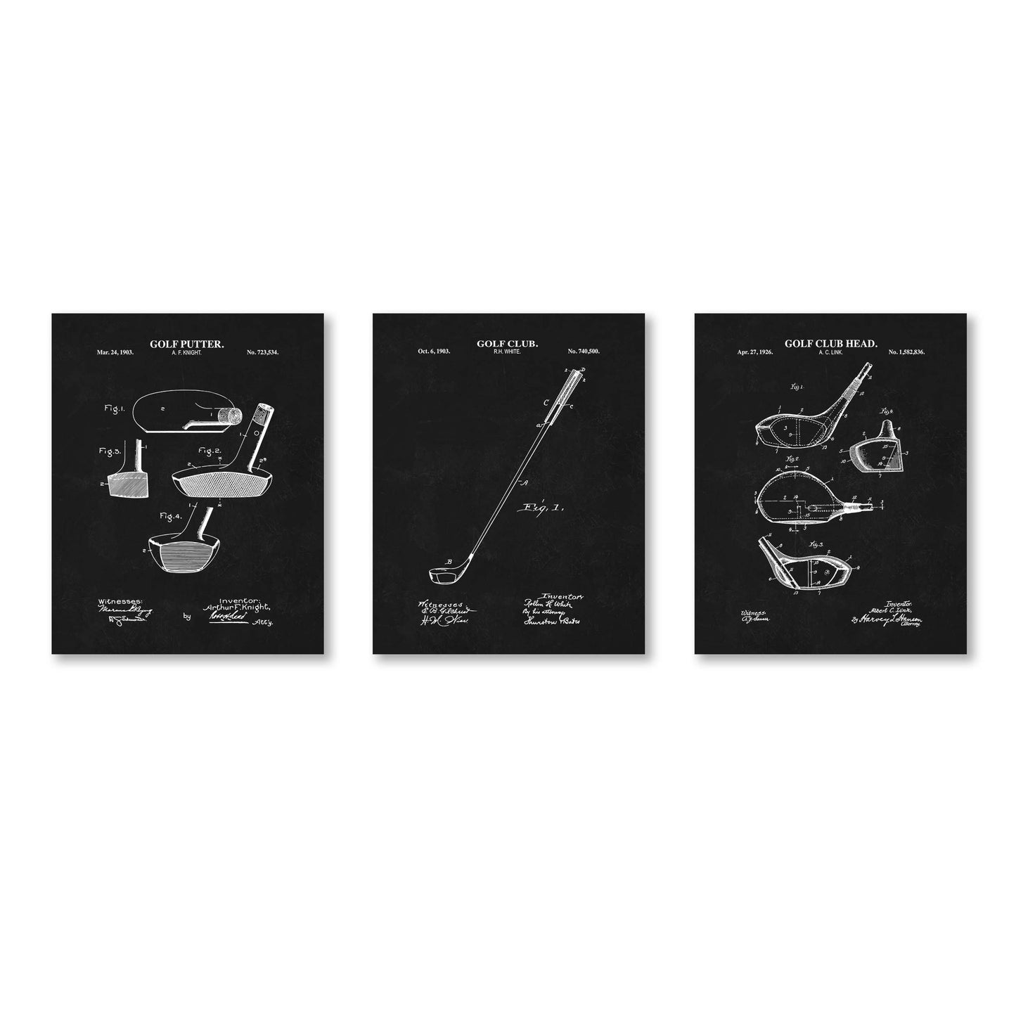 Golf Club Patent Print Wall Art - Set of 3 Physical Prints
