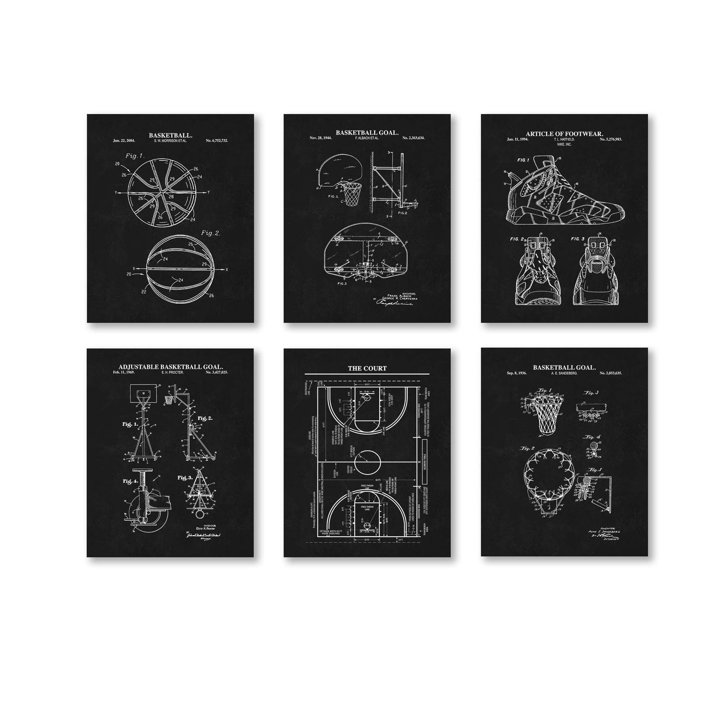 Basketball Patent Print Wall Art - Set of 6 Physical Prints