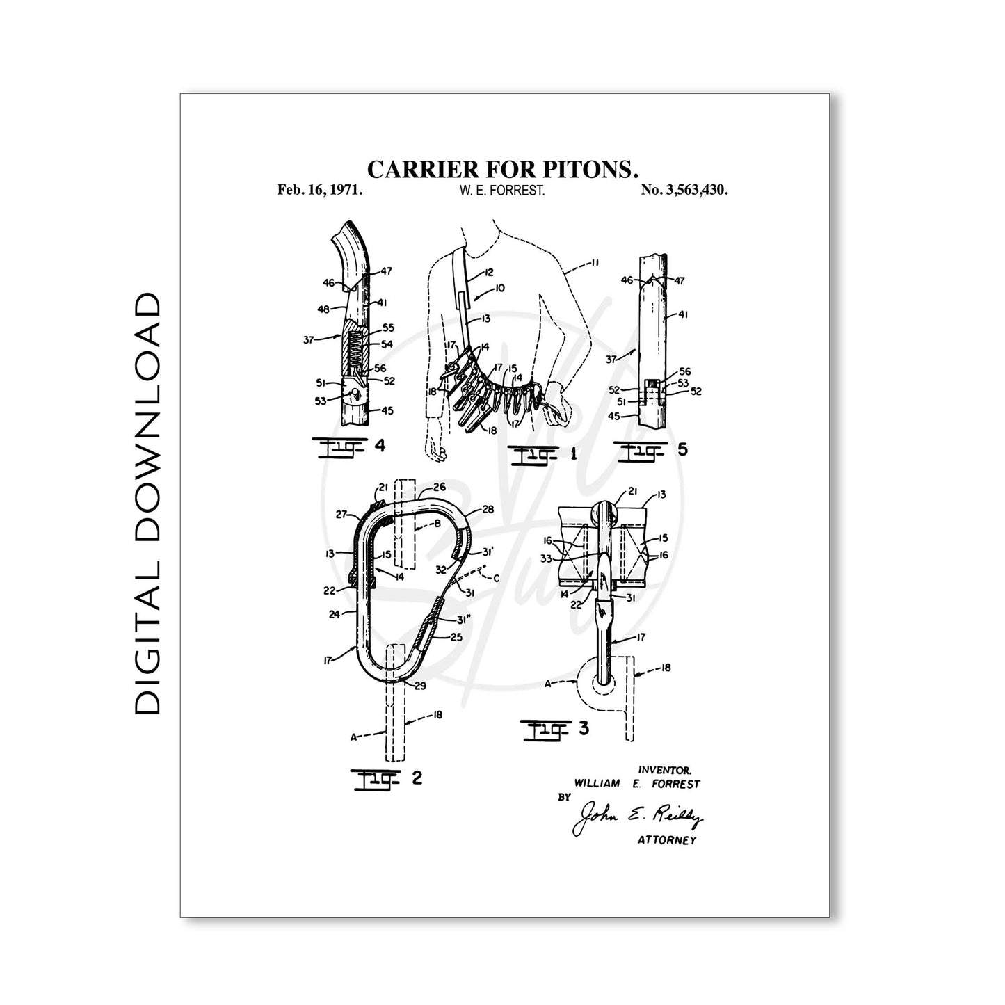 Rock Climbing Patent Print Wall Art - Set of 6 - PRINTABLE DIGITAL DOWNLOAD