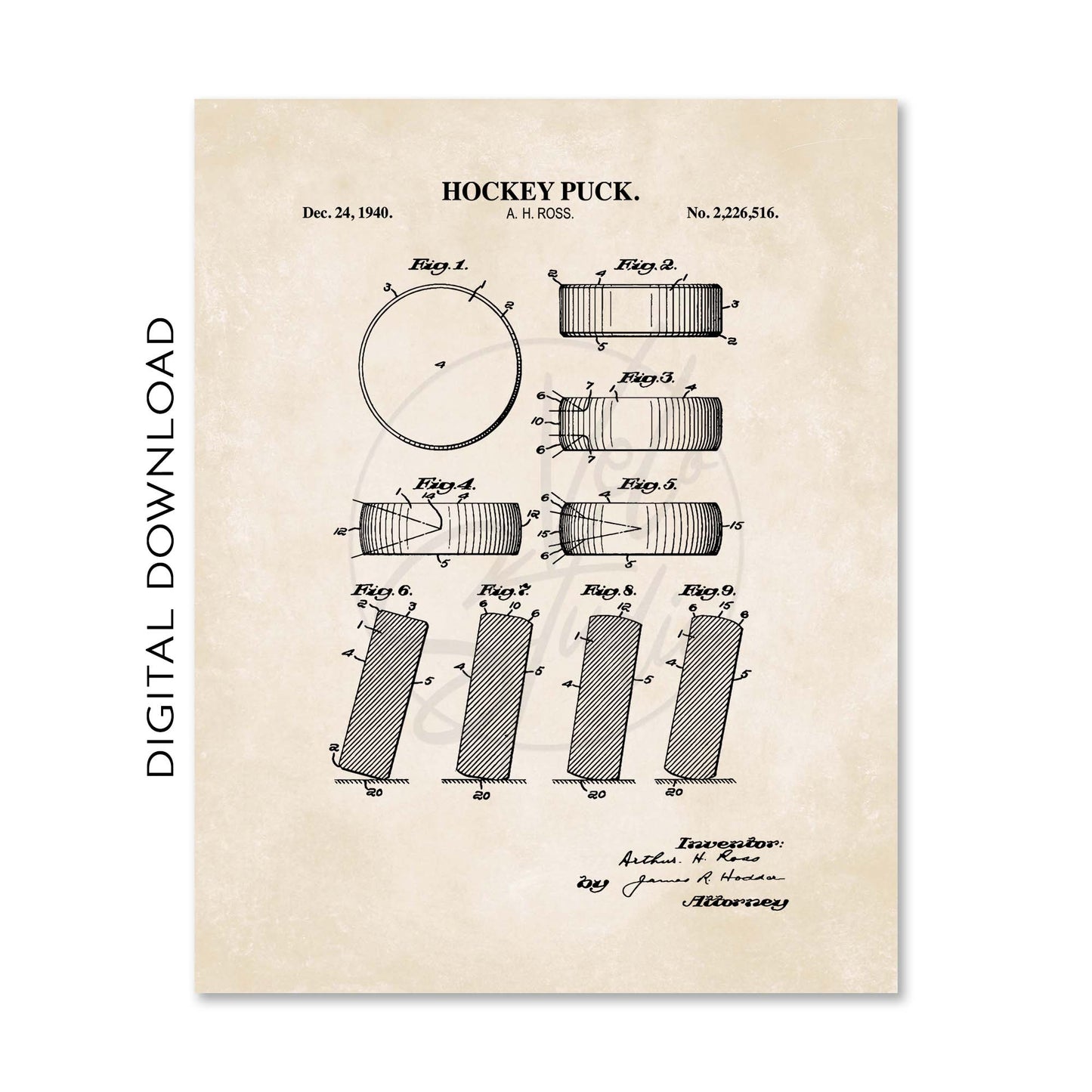 Hockey Patent Print Wall Art - Set of 6 - PRINTABLE DIGITAL DOWNLOAD