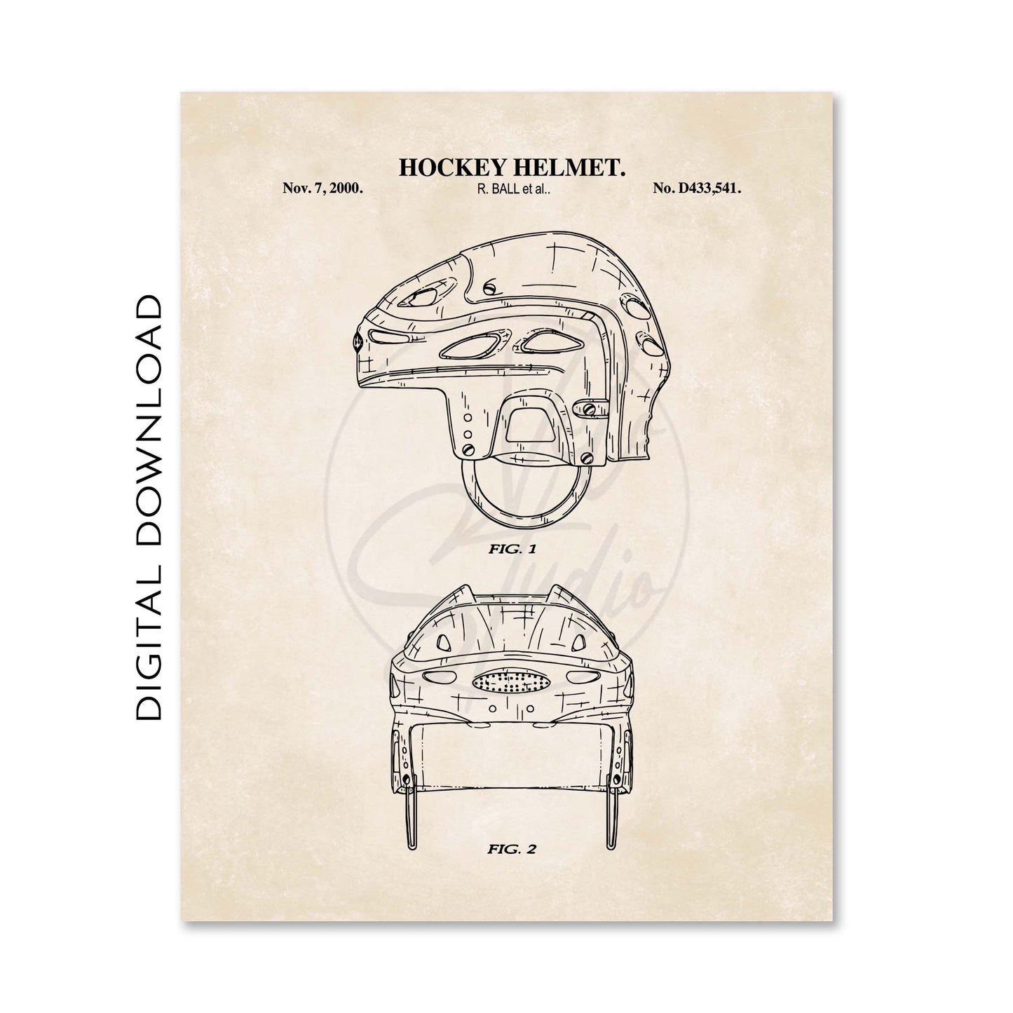 Hockey Patent Print Wall Art - Set of 6 - PRINTABLE DIGITAL DOWNLOAD