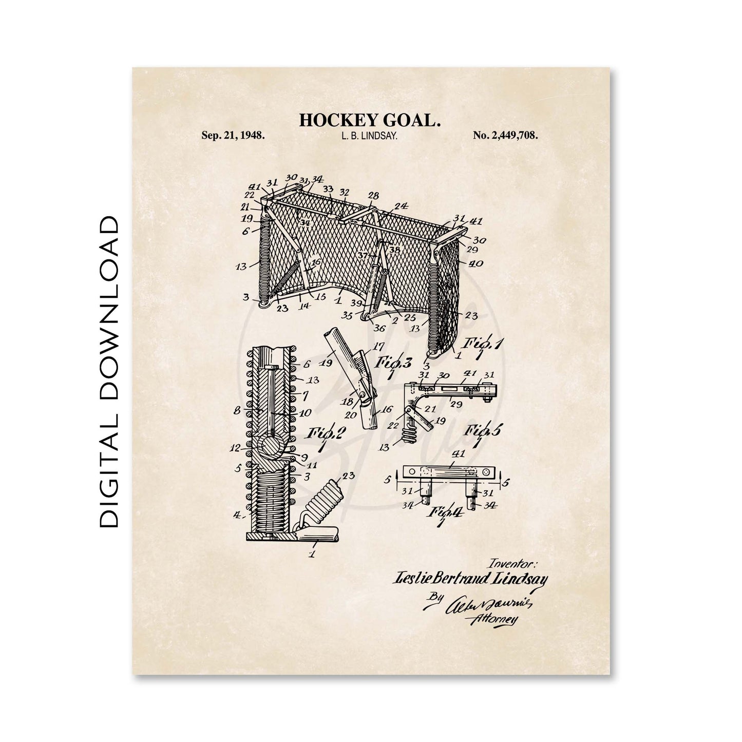 Hockey Patent Print Wall Art - Set of 6 - PRINTABLE DIGITAL DOWNLOAD