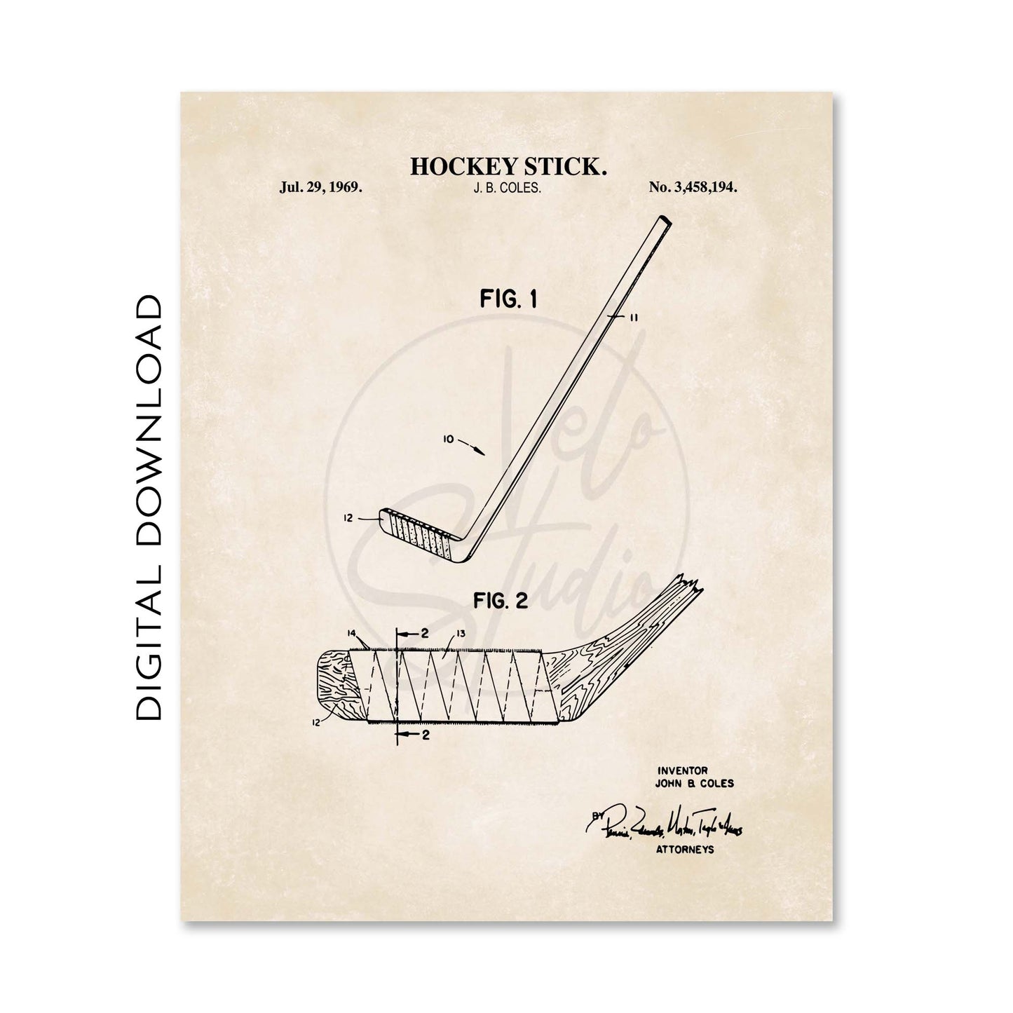 Hockey Patent Print Wall Art - Set of 6 - PRINTABLE DIGITAL DOWNLOAD