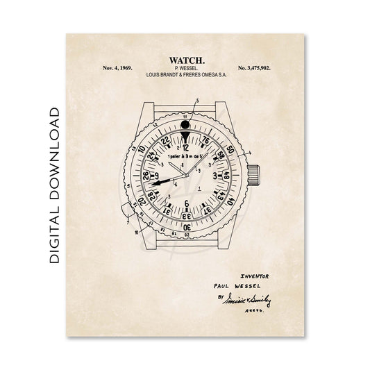 Watch Patent Wall Art - Set of 6 - PRINTABLE DIGITAL DOWNLOAD