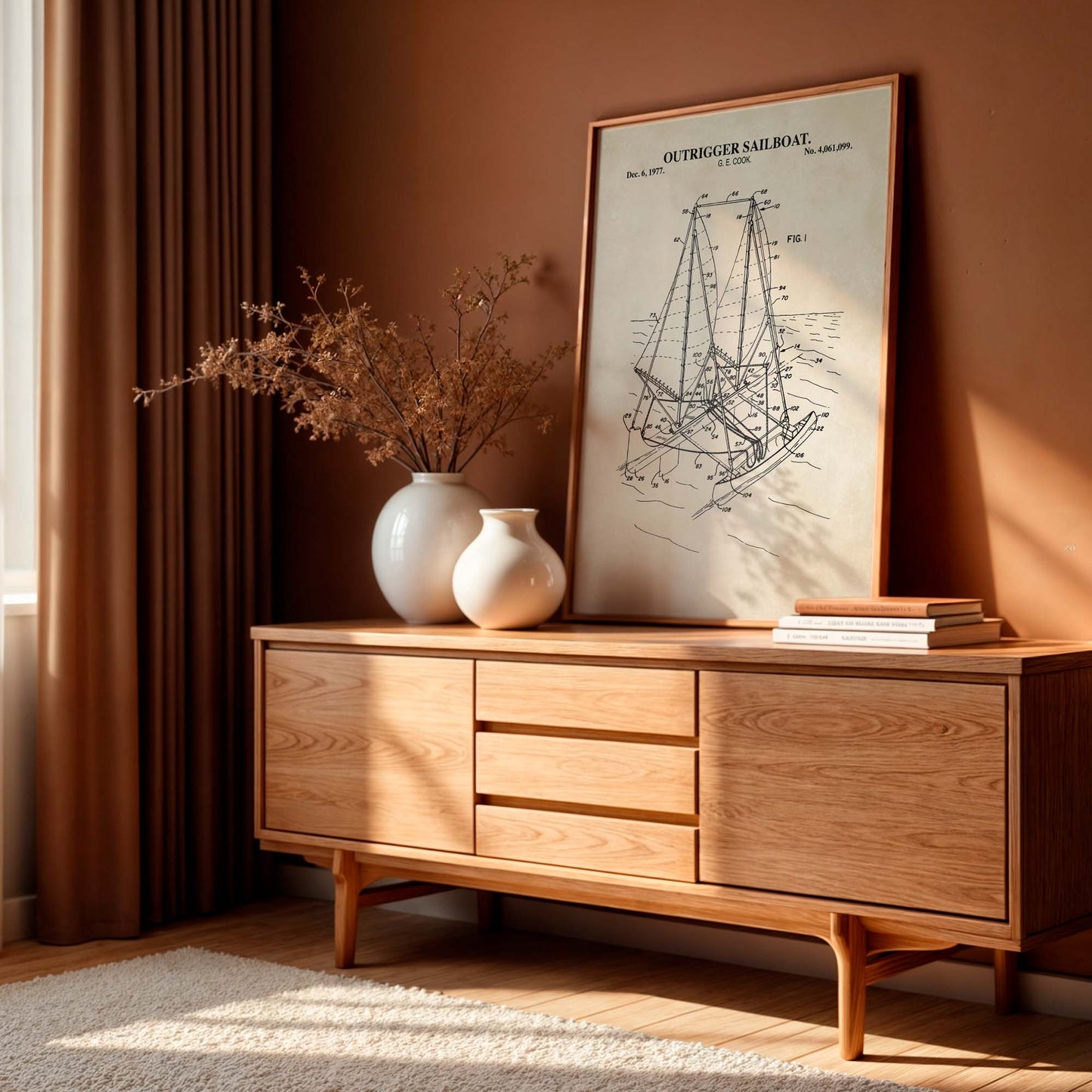 Outrigger Sailboat Patent Wall Art - Nautical Coastal Print - PRINTABLE DIGITAL DOWNLOAD