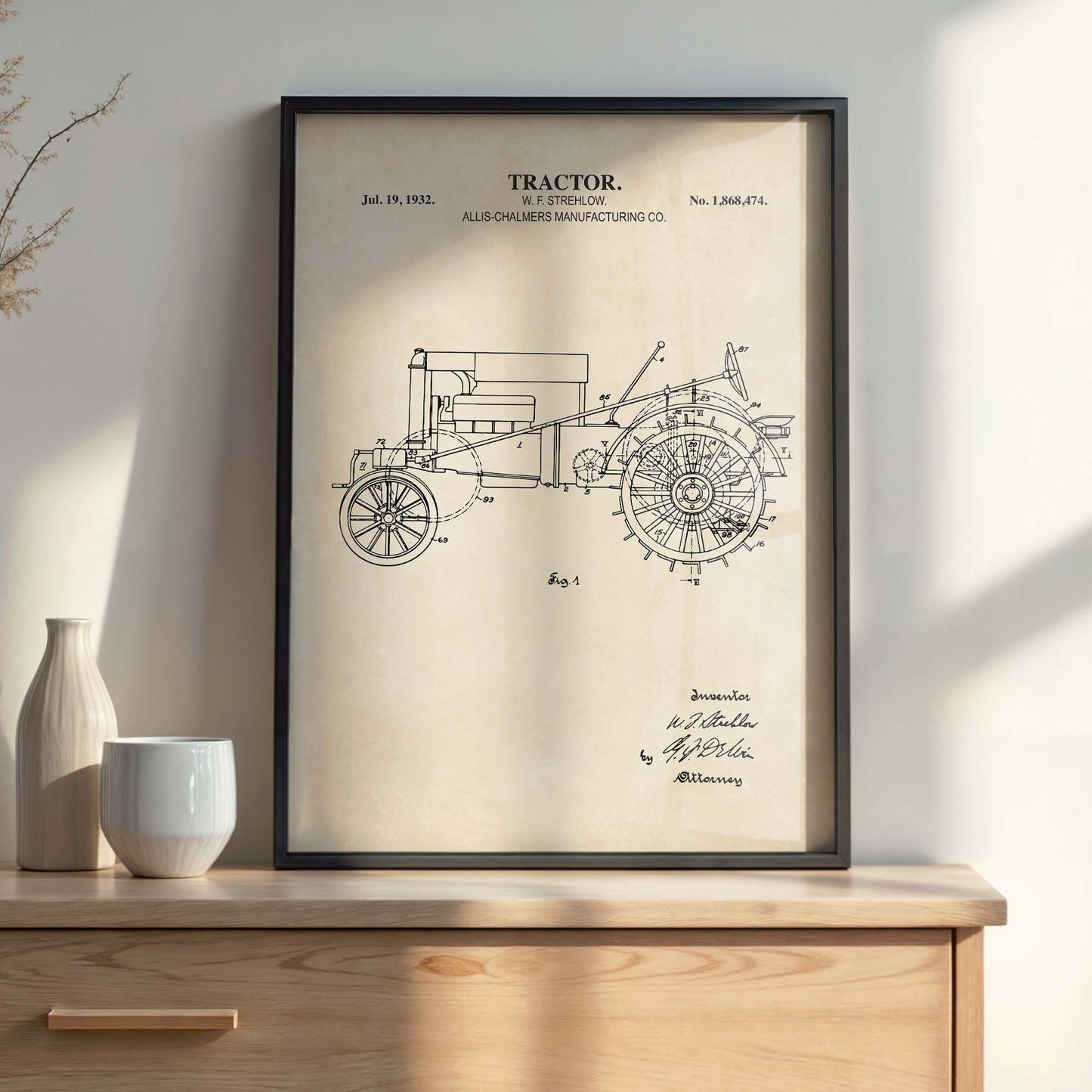 Tractor Wall Art - 1932 Tractor Patent Art - PRINTABLE DIGITAL DOWNLOAD