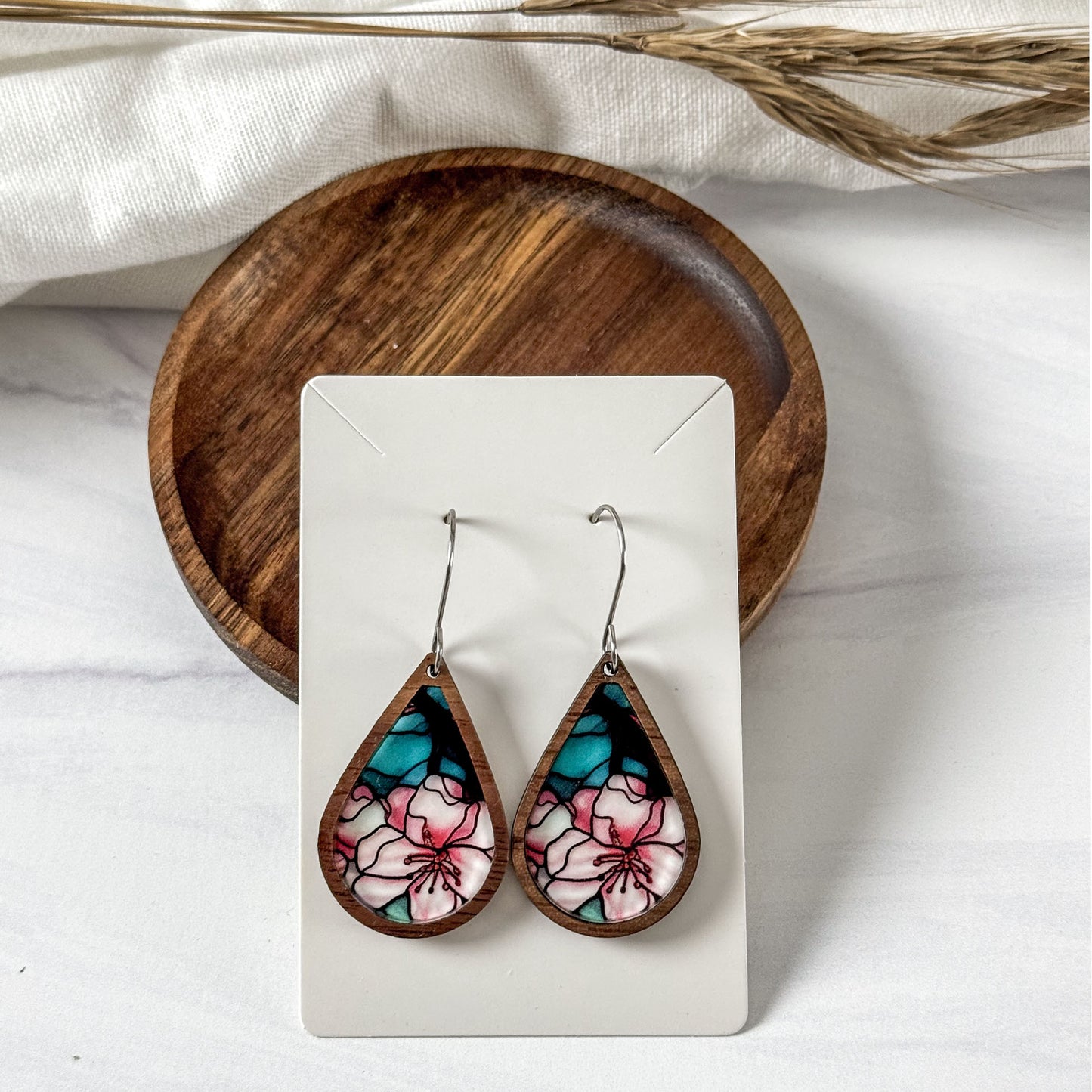 Cherry Blossom Faux Stained Glass Earrings