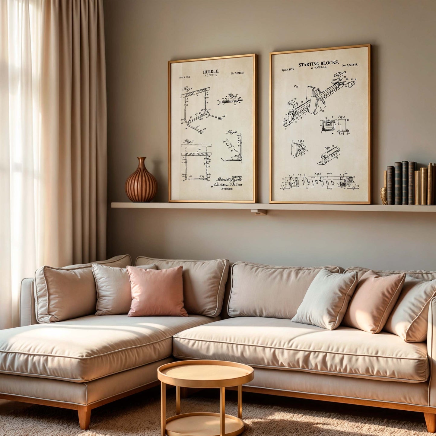 Track & Field Wall Art - Hurdle and Starting Blocks Patent Prints - Set of 2 Physical Prints