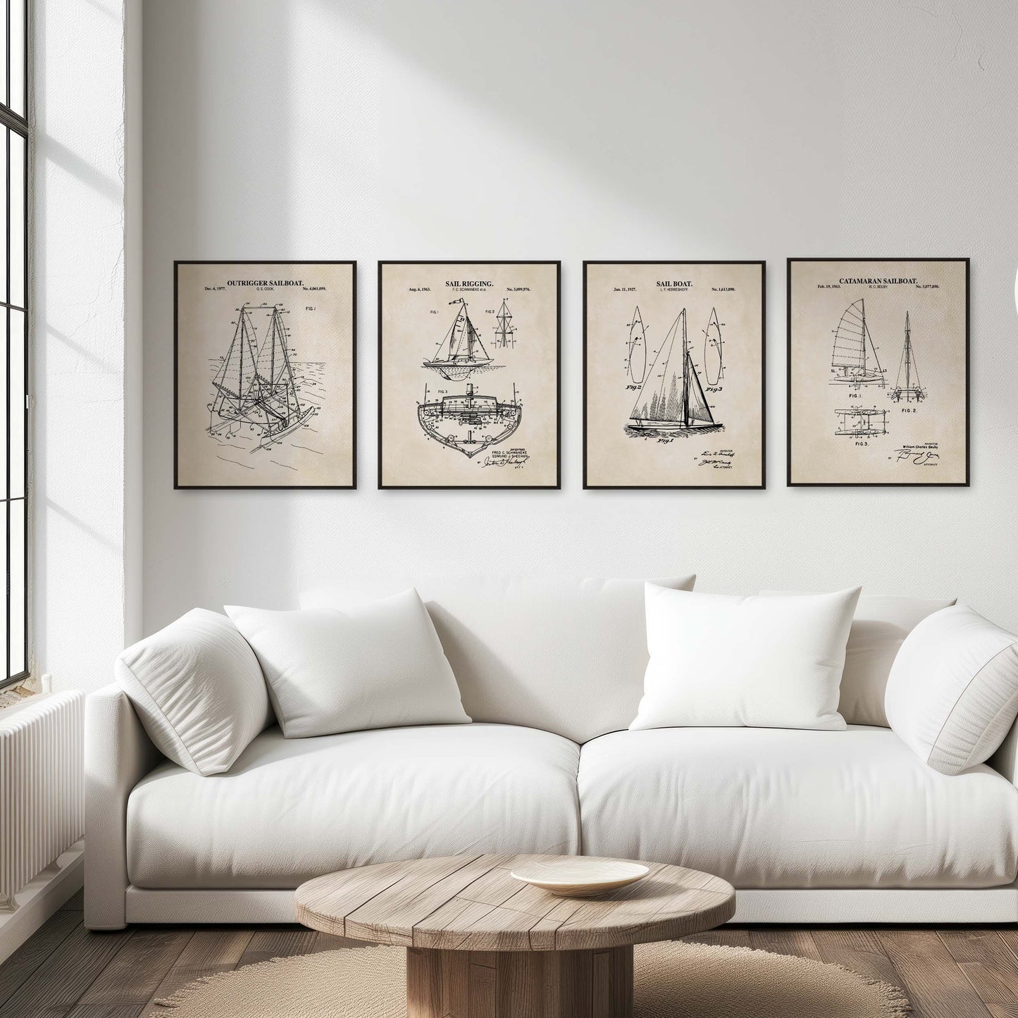 Sailing Patent Prints Wall Art - Set of 4 Ready to Frame Prints
