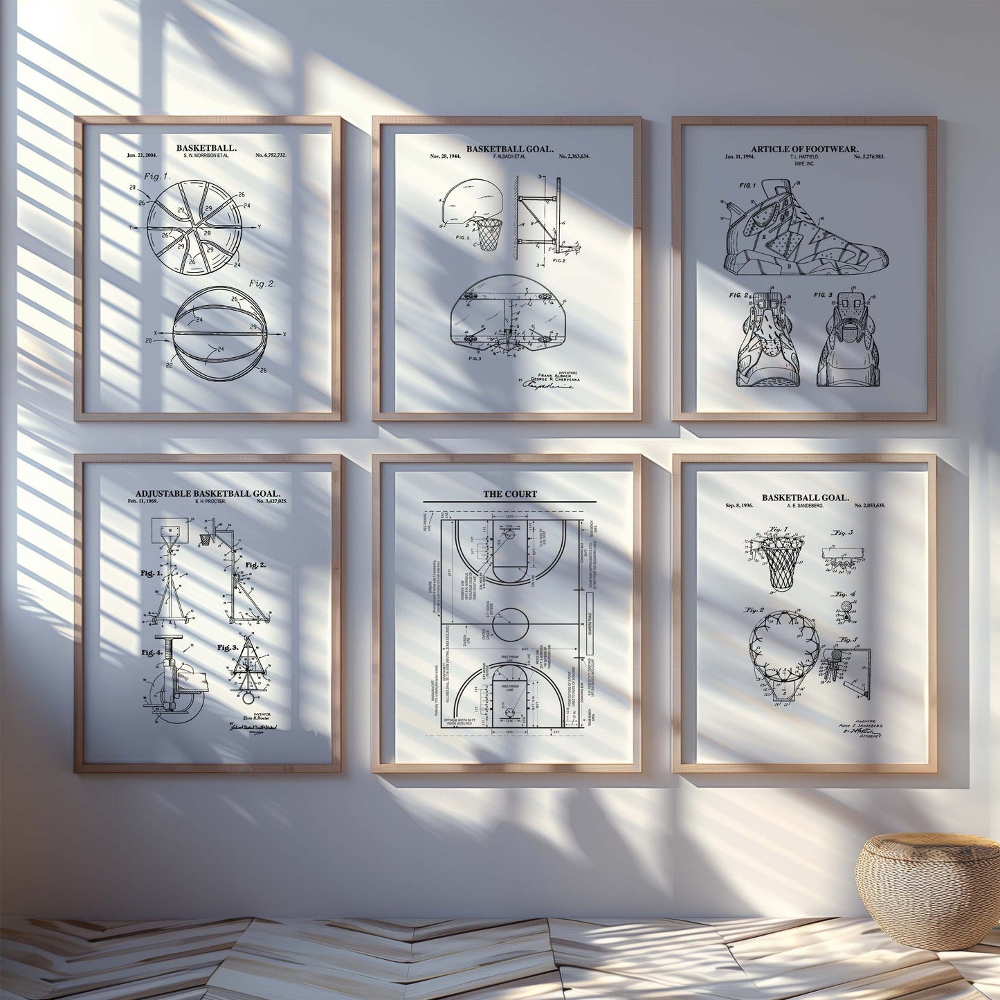 Basketball Patent Print Wall Art - Set of 6 Physical Prints