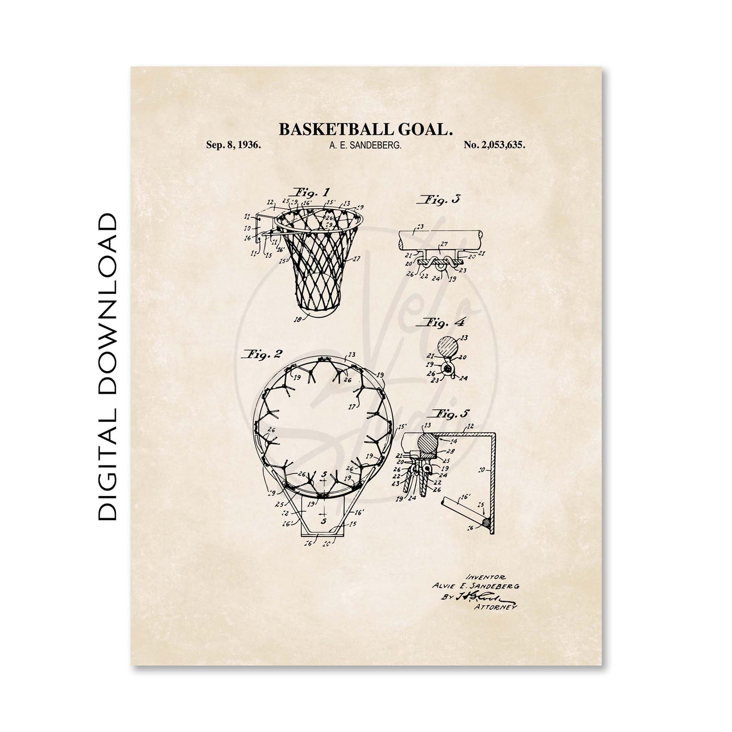 Basketball Patent Print Wall Art - Set of 6 - PRINTABLE DIGITAL DOWNLOAD