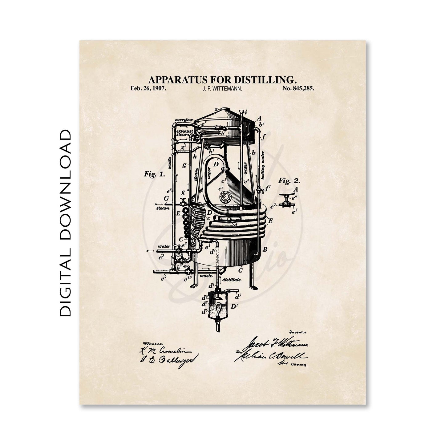 Whiskey Making Patent Print Wall Art - Set of 6 - PRINTABLE DIGITAL DOWNLOAD