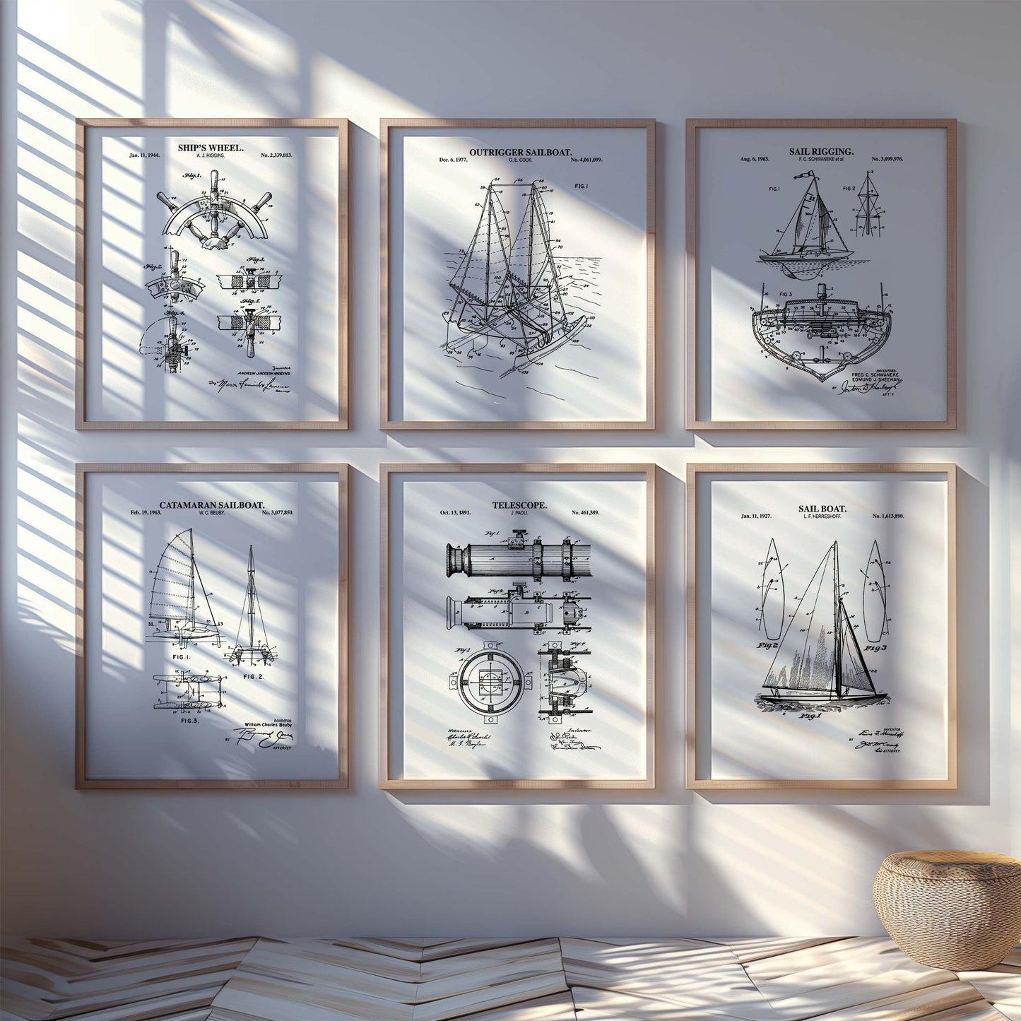 Nautical Patent Wall Art - Set of 6 Ready to Frame Prints