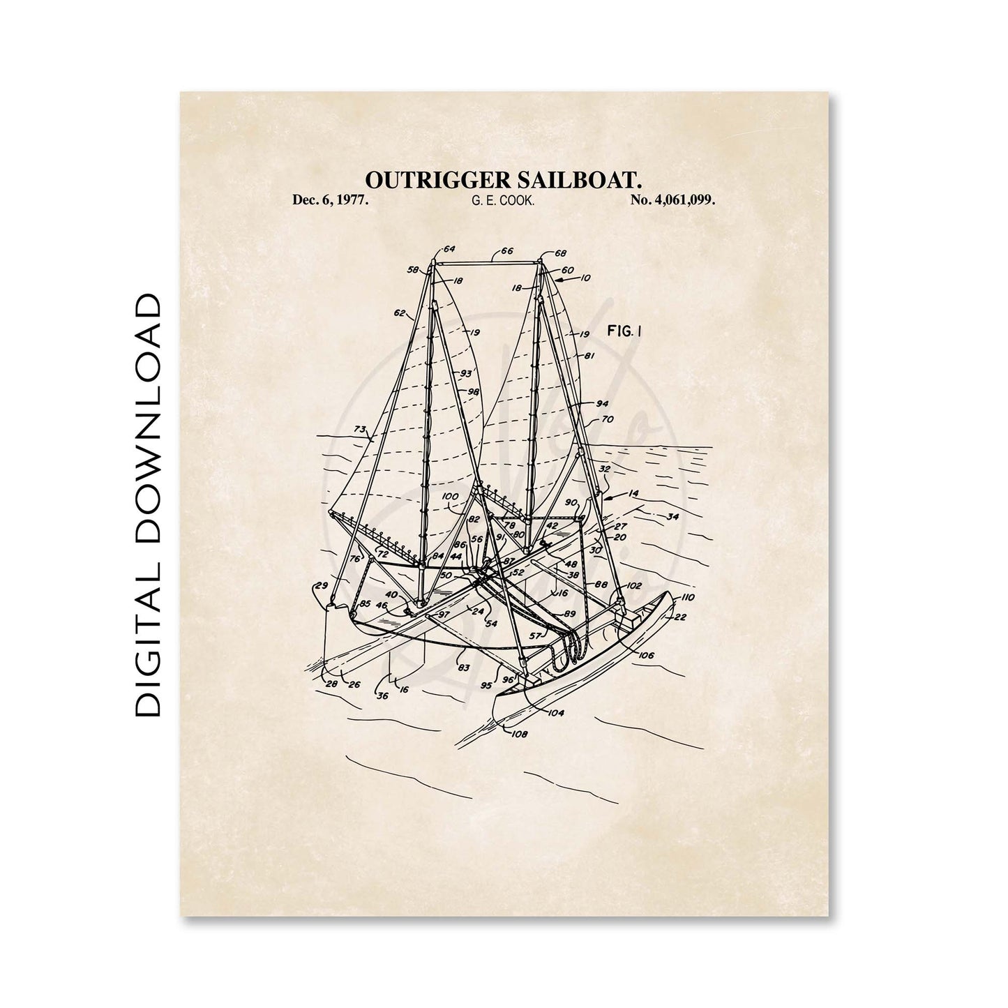 Nautical Sailing Patent Print Wall Art - Vintage Coastal Set of 6 - PRINTABLE DIGITAL DOWNLOAD