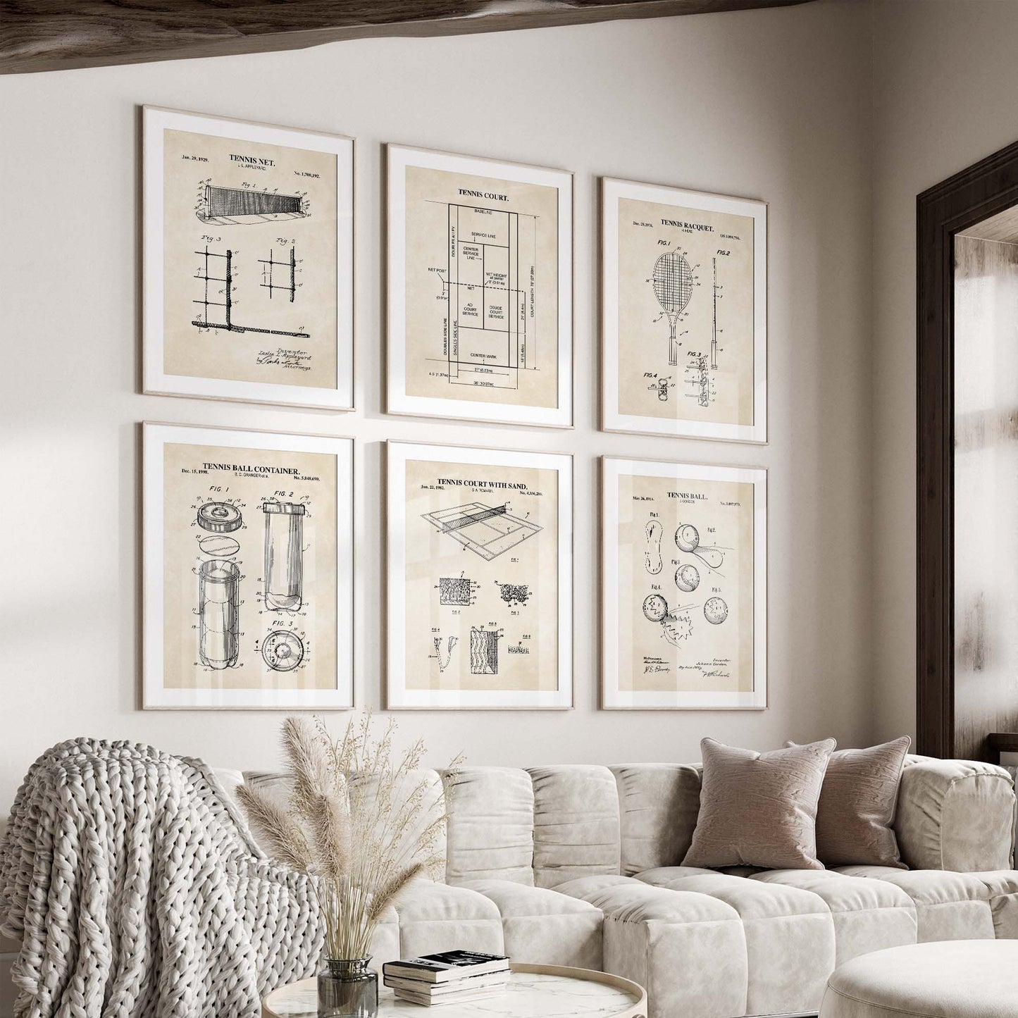 Tennis Patent Print Wall Art - Set of 6 Ready to Frame Prints
