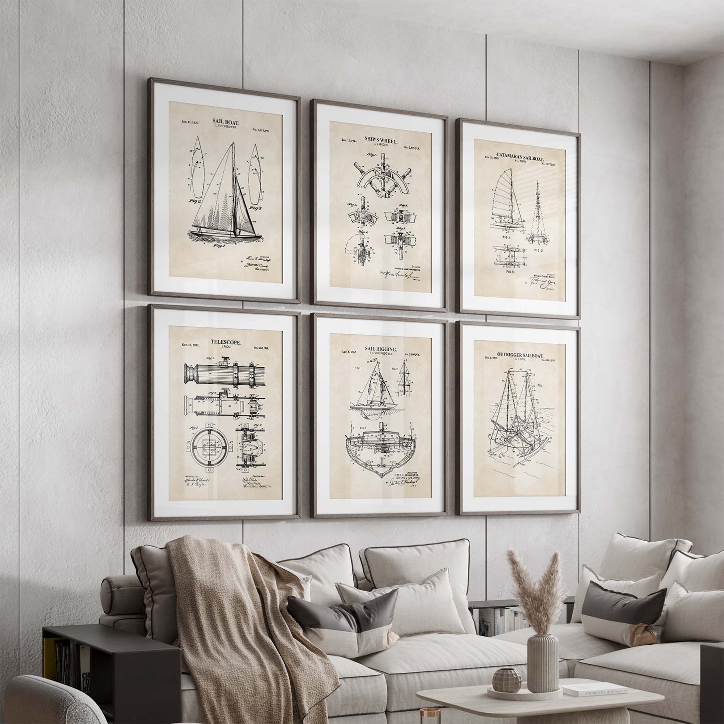 Nautical Sailing Patent Print Wall Art - Vintage Coastal Set of 6 - PRINTABLE DIGITAL DOWNLOAD