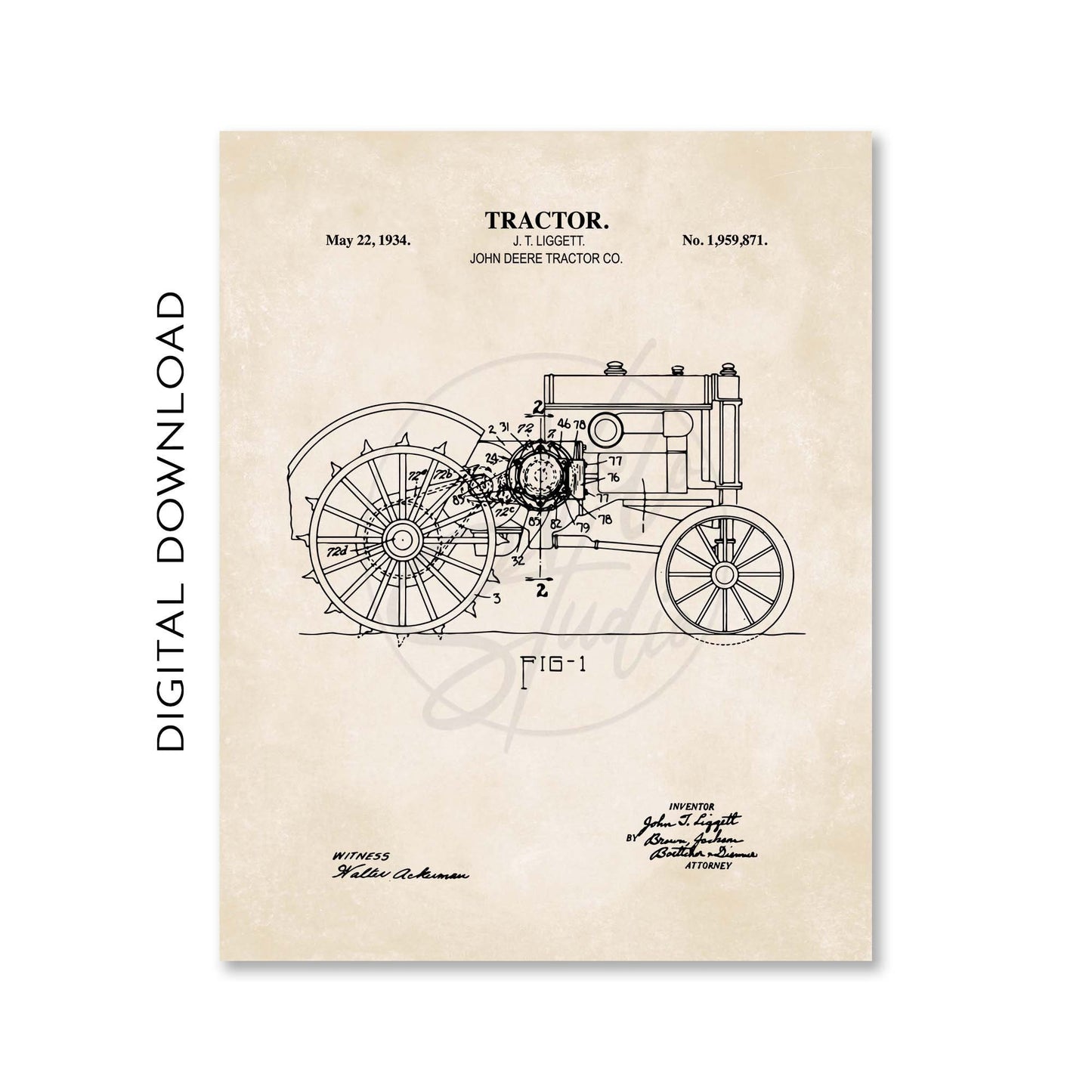 Tractor Wall Art | Antique 1934 Tractor Patent Print | Farm Room Decor | PRINTABLE DIGITAL DOWNLOAD
