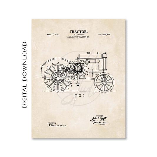 Tractor Wall Art | Antique 1934 Tractor Patent Print | Farm Room Decor | PRINTABLE DIGITAL DOWNLOAD