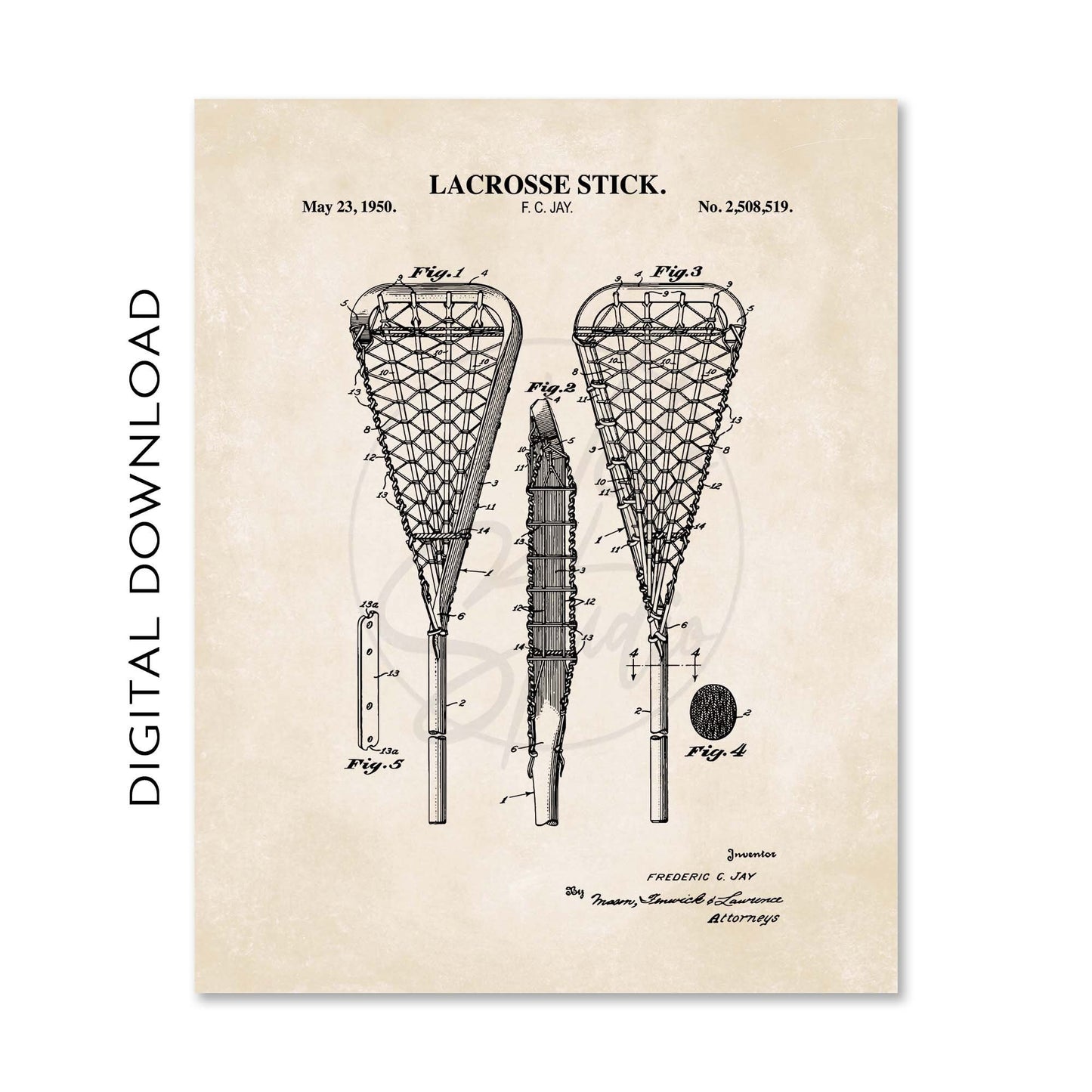 Lacrosse Wall Art | Lacrosse Stick, Ball, Lacrosse Field & Helmet Patent Prints | Gallery Wall Set of 4 | PRINTABLE DIGITAL DOWNLOAD