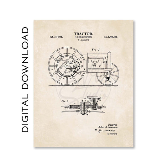 Vintage Tractor Wall Art | Antique 1931 Tractor Patent Print | Large Farmhouse Poster | PRINTABLE DIGITAL DOWNLOAD