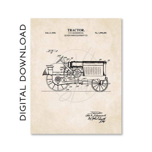 Old Tractor Wall Art | Antique 1935 Tractor Patent Print | Farm Equipment Poster | PRINTABLE DIGITAL DOWNLOAD