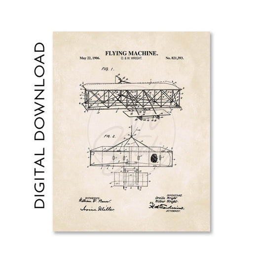 Airplane Patent Wall Art | Vintage Aviation Decor | Pilot Gifts | Historic Flying Machine Patent Poster | PRINTABLE DIGITAL DOWNLOAD