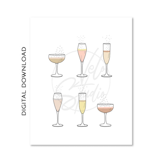 Champagne Wall Art | Bar Cart Prints | Bubbly Gallery Wall Set of 3 | PRINTABLE DIGITAL DOWNLOAD