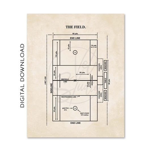 Lacrosse Wall Art | Lacrosse Field Diagram, Lacrosse Ball and Lacrosse Stick Patent Prints | Vintage Background | PRINTABLE DIGITAL DOWNLOAD
